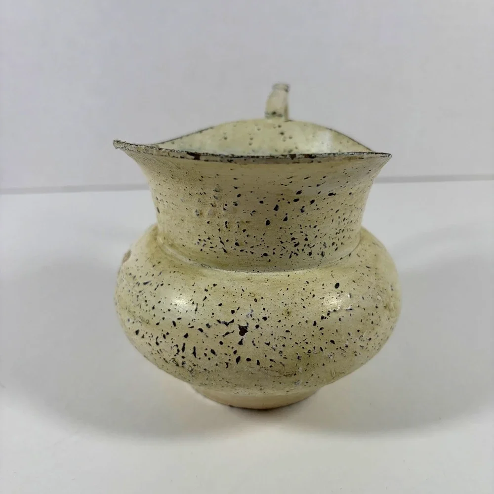 Vintage Speckled Cream Ceramic Farmhouse Decorative Jug with Floral Foam